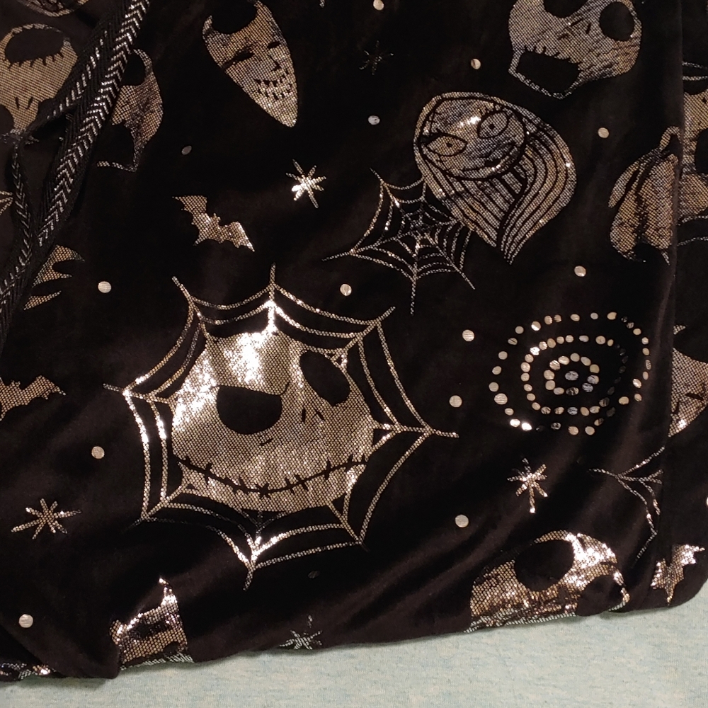 Disney Black Pajama Pants with Silver Halloween Skull & Web Print - Picture 8 of 9